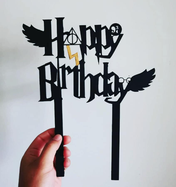 Topper de pastel corte láser temático Happy Birthday